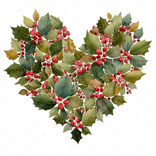 Christmas Heart with Holly and Berries fussy cut sheet in A4 format showing all 12 designs on one printable page