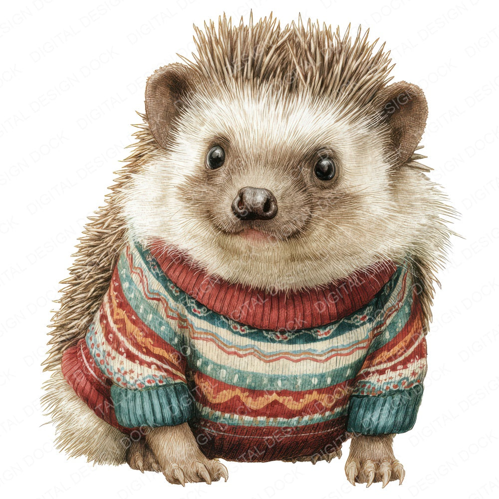 Christmas Hedgehog in Jumper fussy cut sheet in A4 format showing all 12 designs on one printable page