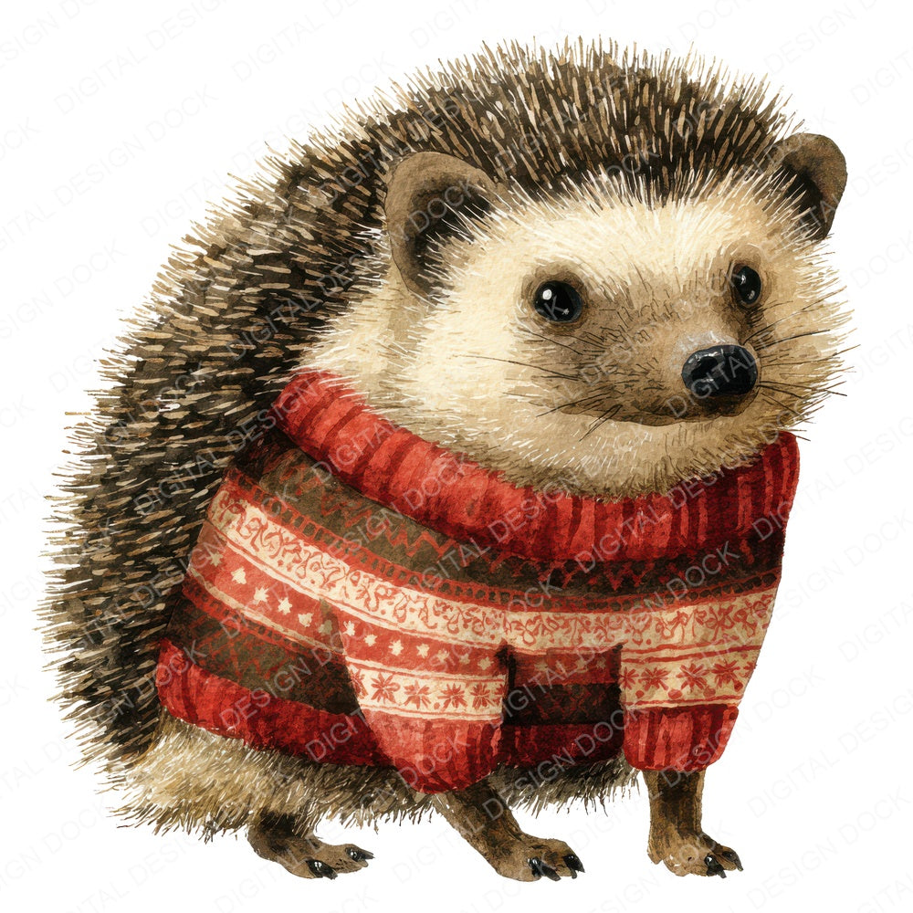 Christmas Hedgehog in Jumper fussy cut sheet in US Letter format showing all 12 designs on one printable page