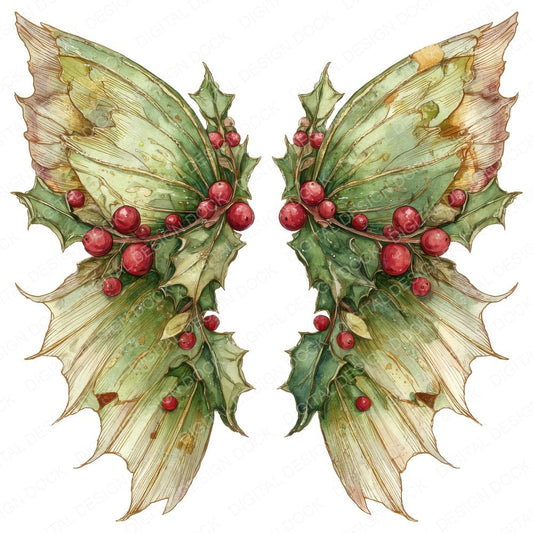 Christmas Holly Fairy Wings Clipart Set (DDD004892)