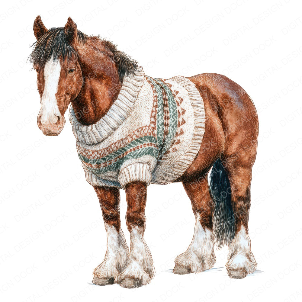 Christmas Horse in Jumper fussy cut sheet in A4 format showing all 12 designs on one printable page