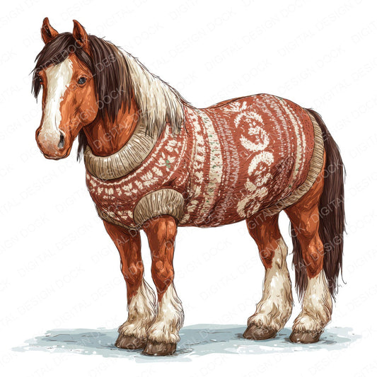 Christmas Horse in Jumper fussy cut sheet in US Letter format showing all 12 designs on one printable page