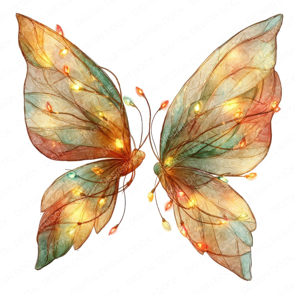 Christmas Lights Fairy Wings fussy cut sheet in A4 format showing all 12 designs on one printable page