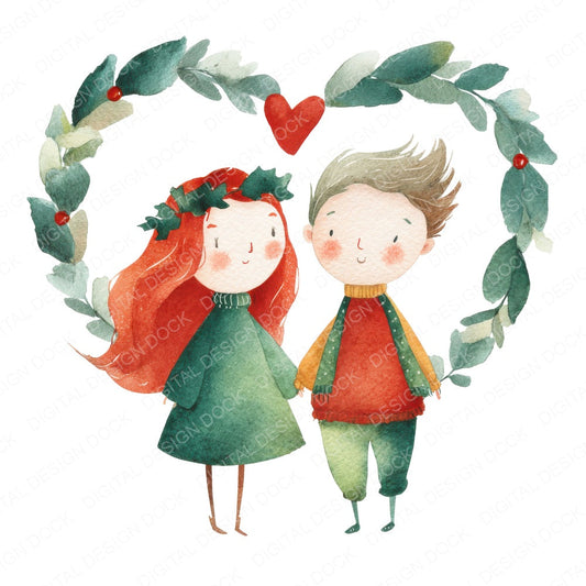Christmas Love Couple fussy cut sheet in A4 format showing all 12 designs on one printable page