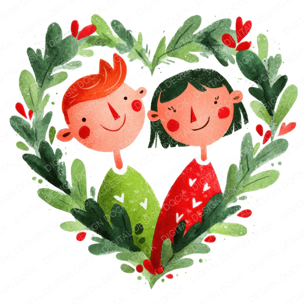 Christmas Love Couple fussy cut sheet in US Letter format showing all 12 designs on one printable page