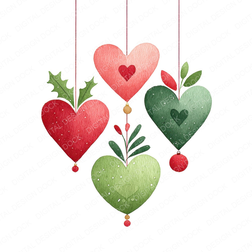 Christmas Love Heart Ornament fussy cut sheet in A4 format showing all 12 designs on one printable page