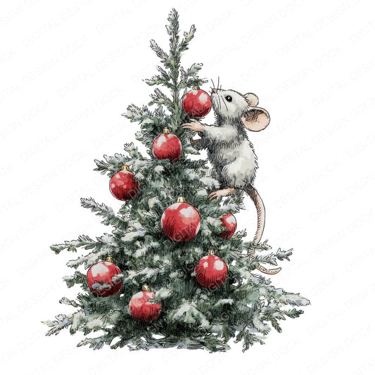 Christmas Mouse with Ornament fussy cut sheet in A4 format showing all 12 designs on one printable page