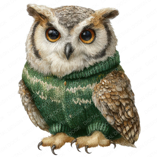 Christmas Owl in Jumper fussy cut sheet in A4 format showing all 12 designs on one printable page