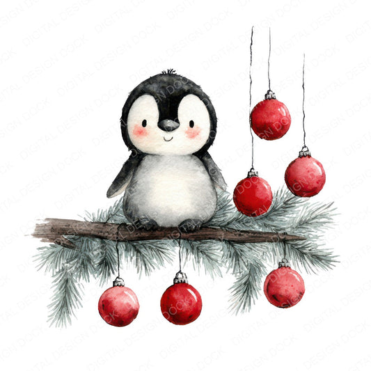Christmas Penguin Hanging Baubles fussy cut sheet in A4 format showing all 12 designs on one printable page