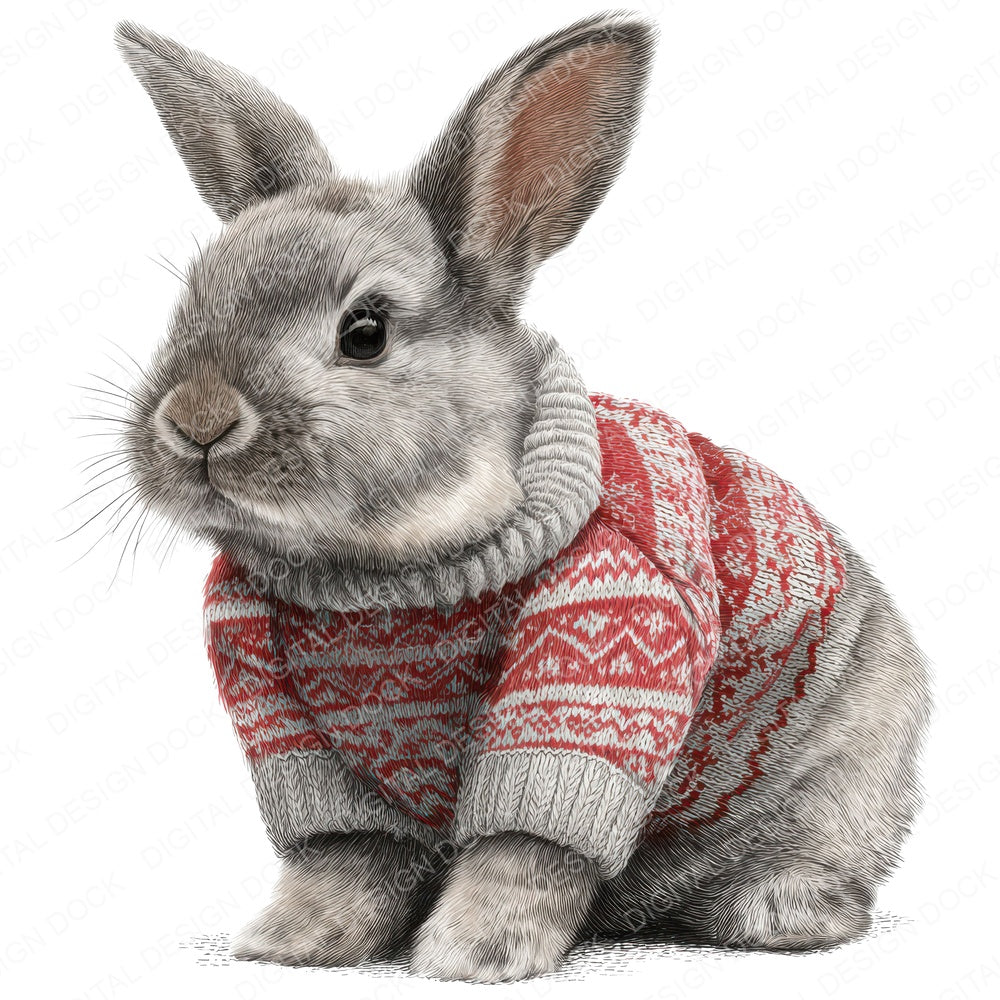 Christmas Rabbit in Jumper fussy cut sheet in A4 format showing all 12 designs on one printable page