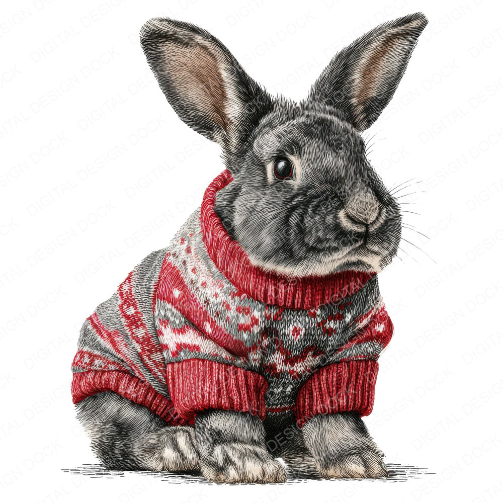 Christmas Rabbit in Jumper fussy cut sheet in US Letter format showing all 12 designs on one printable page