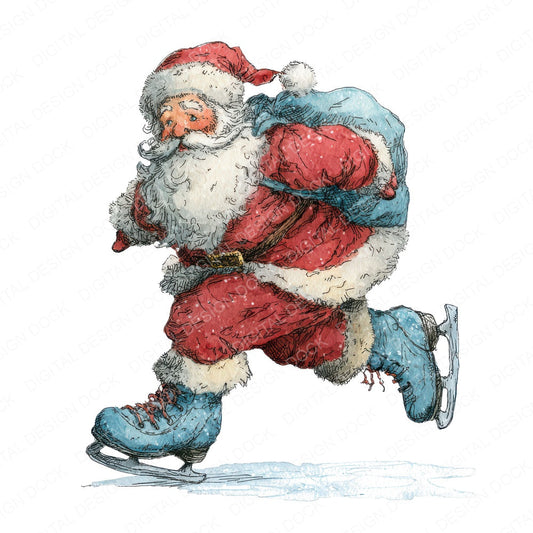 Christmas Santa Ice Skating fussy cut sheet in US Letter format showing all 12 designs on one printable page
