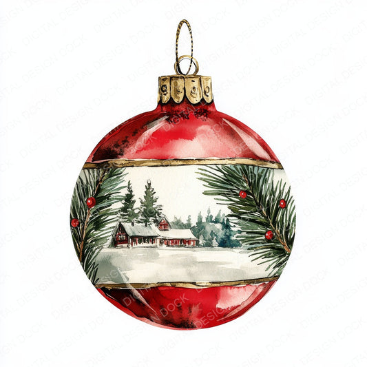 Christmas Scene Bauble fussy cut sheet in A4 format showing all 12 designs on one printable page