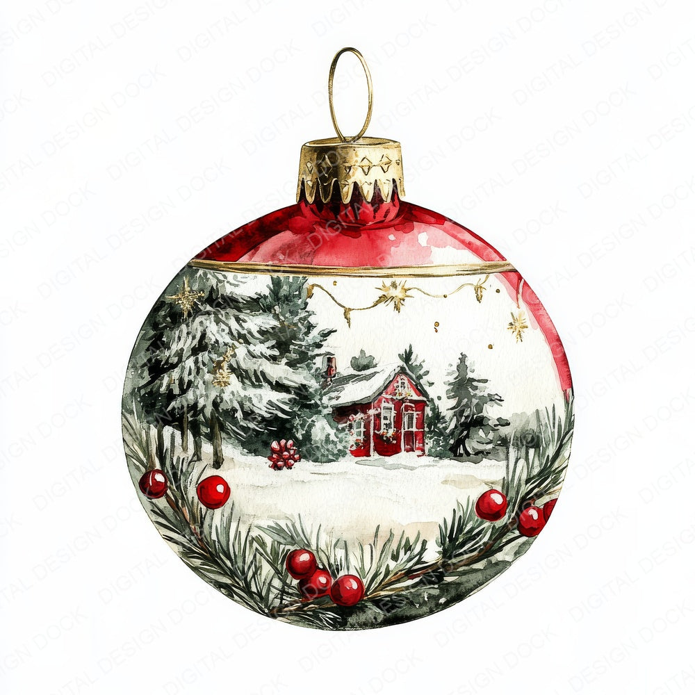 Christmas Scene Bauble fussy cut sheet in US Letter format showing all 12 designs on one printable page