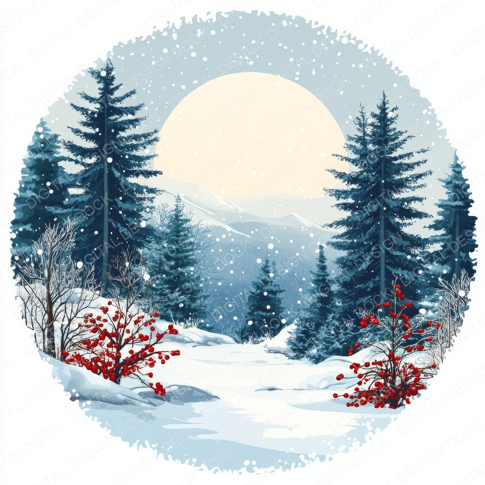 Christmas Scene Round fussy cut sheet in A4 format showing all 12 designs on one printable page