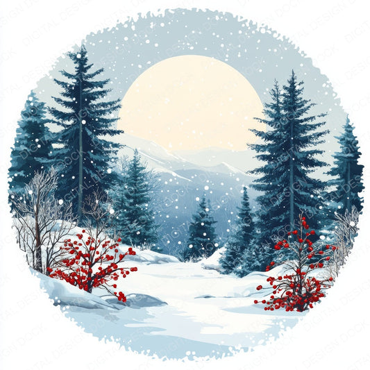 Christmas Scene Round fussy cut sheet in A4 format showing all 12 designs on one printable page