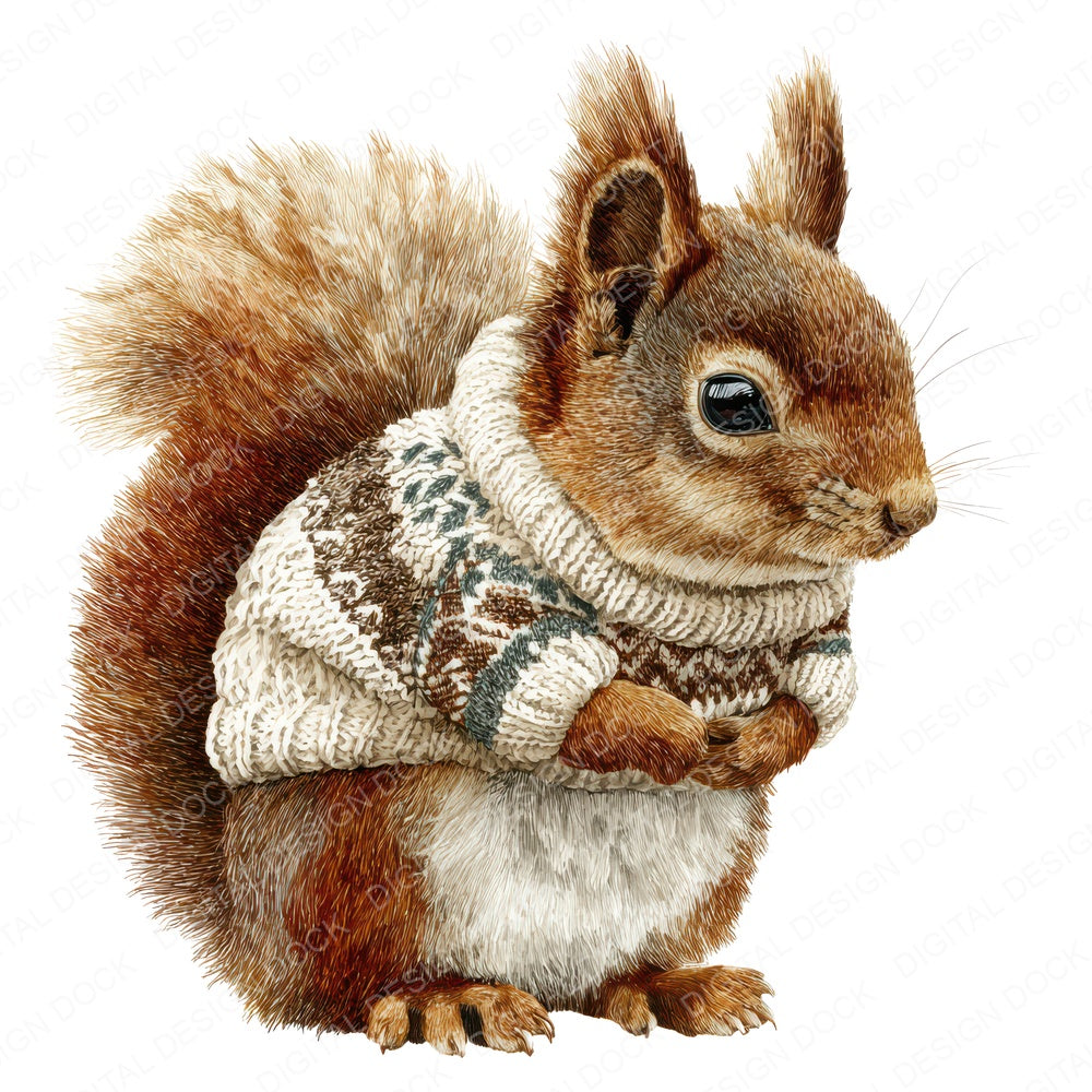Christmas Squirrel in Jumper fussy cut sheet in US Letter format showing all 12 designs on one printable page
