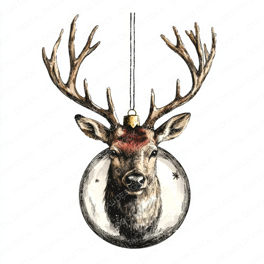 Christmas Stag Bauble fussy cut sheet in A4 format showing all 12 designs on one printable page
