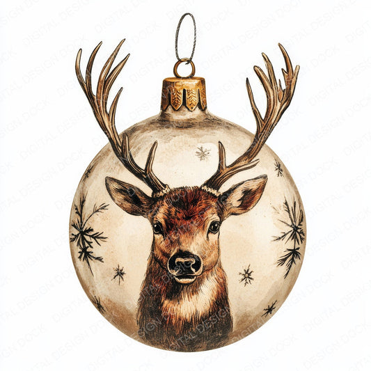 Christmas Stag Bauble fussy cut sheet in US Letter format showing all 12 designs on one printable page