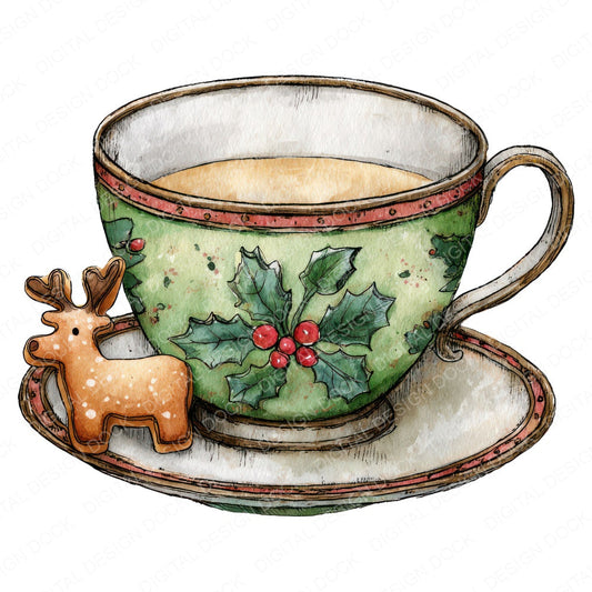 Christmas Teacup Reindeer Cookie fussy cut sheet in A4 format showing all 12 designs on one printable page