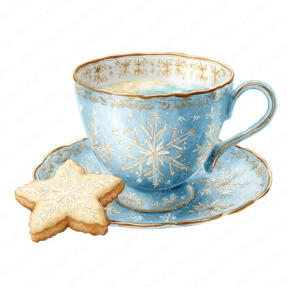 Christmas Teacup Star Cookie fussy cut sheet in A4 format showing all 12 designs on one printable page
