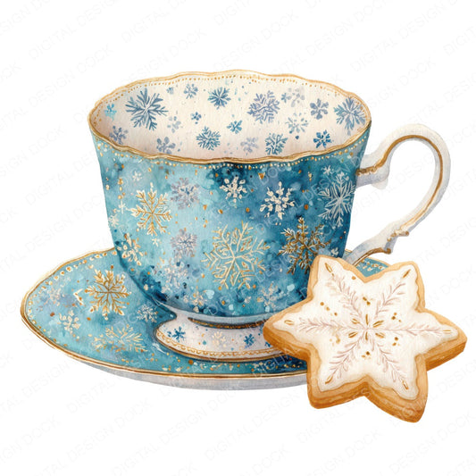 Christmas Teacup Star Cookie fussy cut sheet in US Letter format showing all 12 designs on one printable page