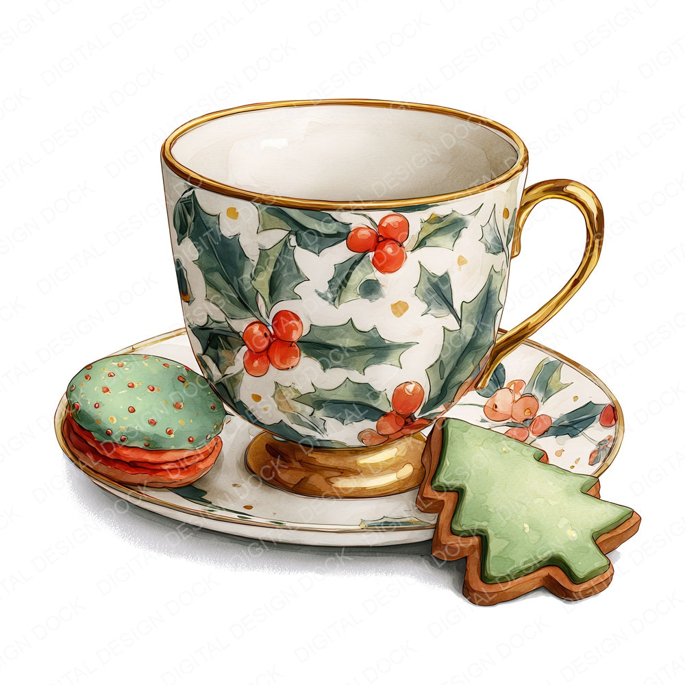 Christmas Teacup Tree Cookie fussy cut sheet in A4 format showing all 12 designs on one printable page