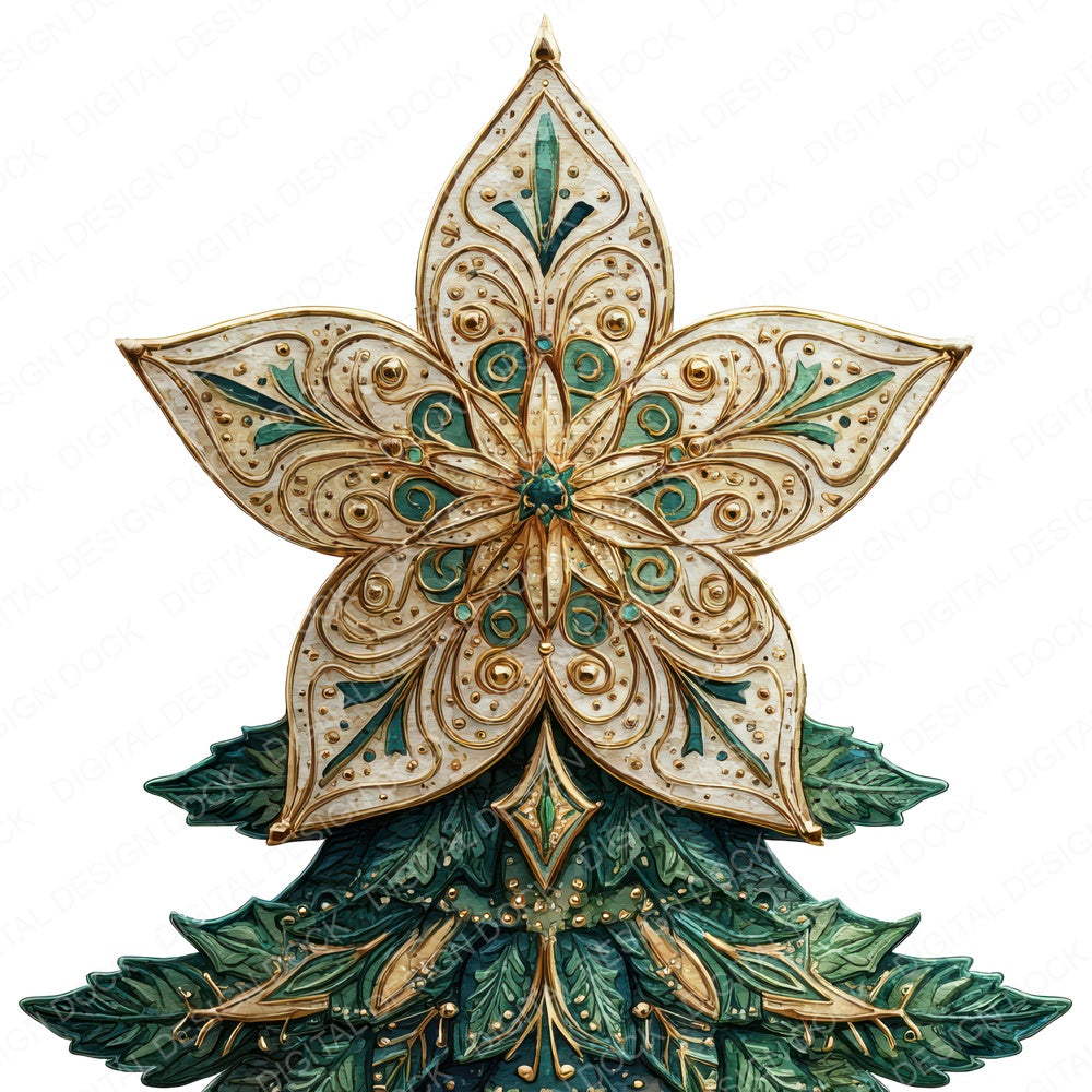 Christmas Tree Star fussy cut sheet in A4 format showing all 12 designs on one printable page