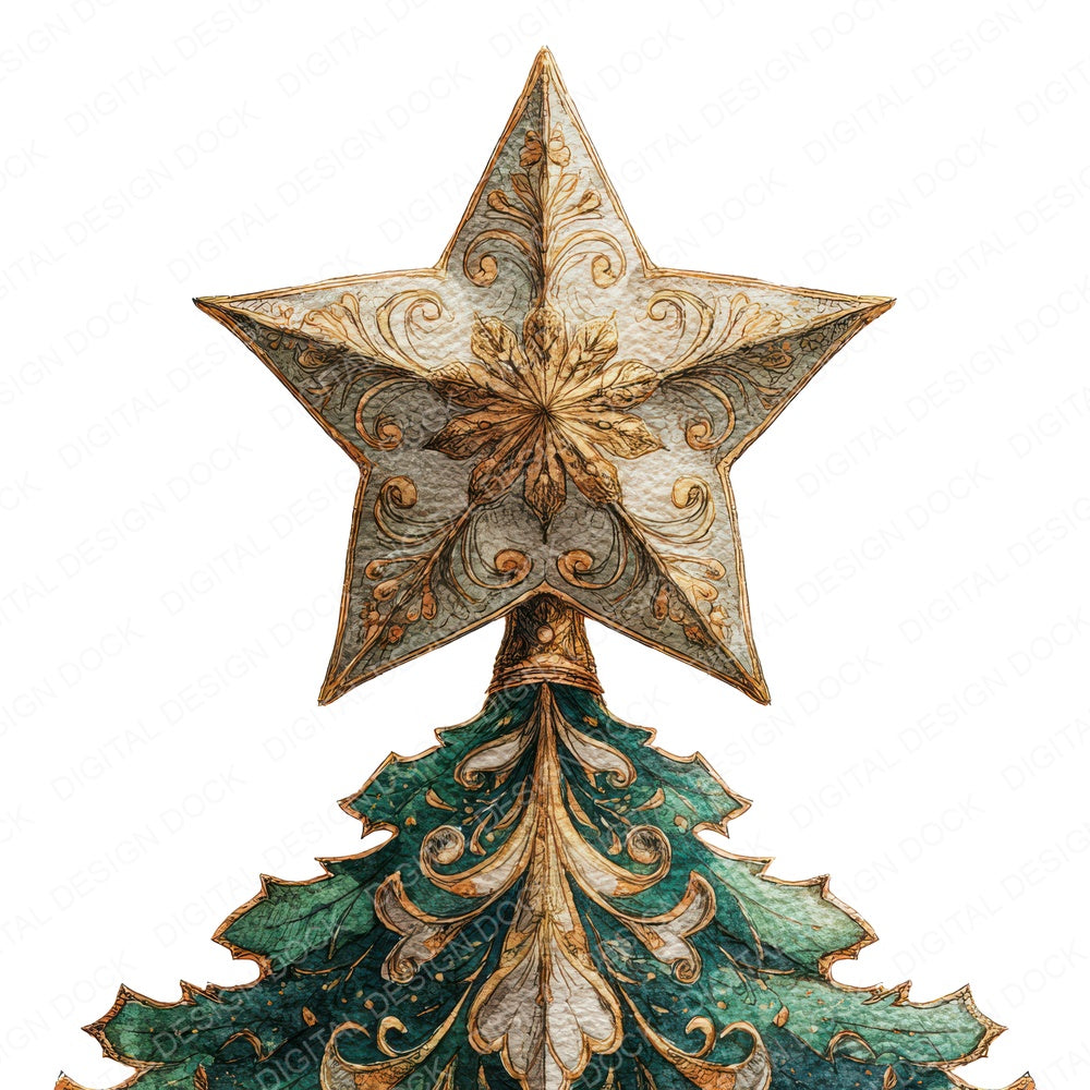 Christmas Tree Star fussy cut sheet in US Letter format showing all 12 designs on one printable page