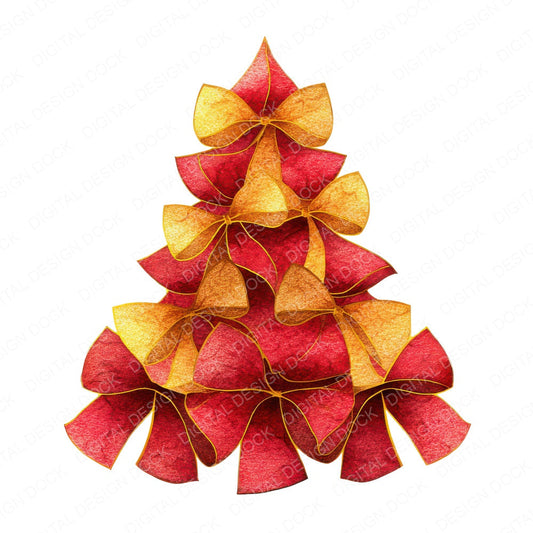 Christmas Watercolour Bow Tree fussy cut sheet in A4 format showing all 12 designs on one printable page