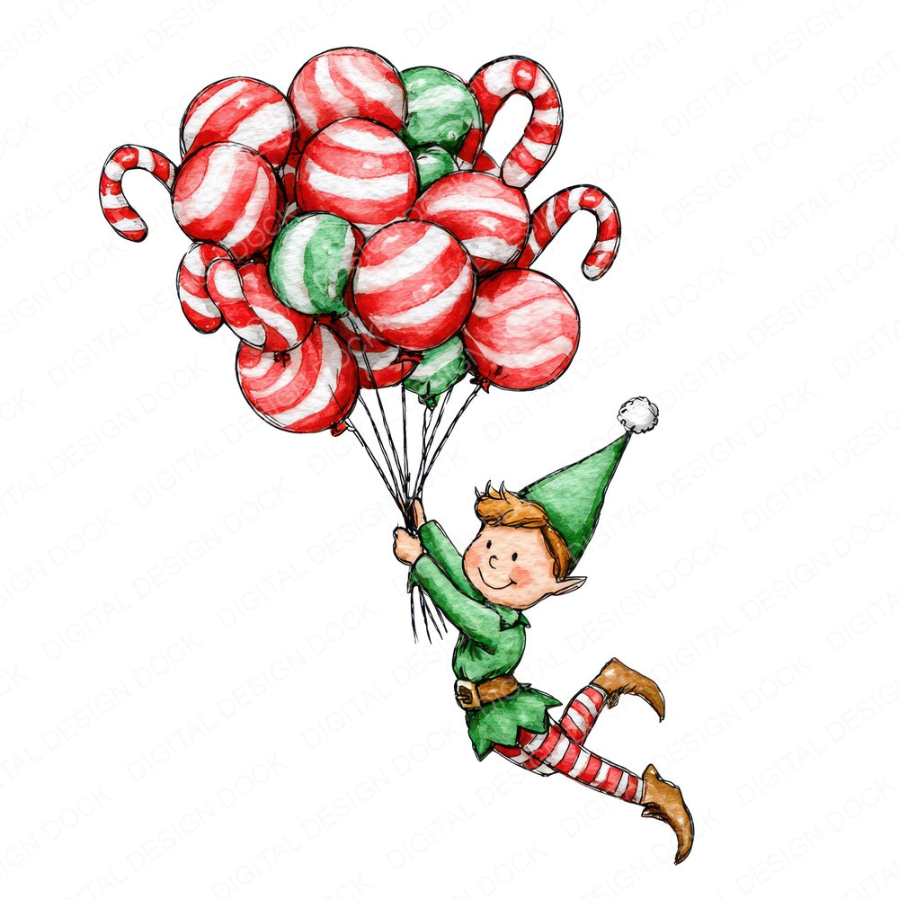 Christmas Watercolour Elf Balloons Clipart Set (DDD004922)