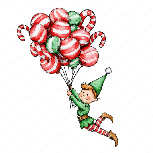 Christmas Watercolour Elf Balloons Clipart Set (DDD004922)