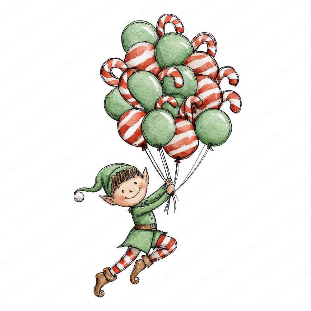 Christmas Watercolour Elf Balloons Fussy Cut Sheets (DDD009298)