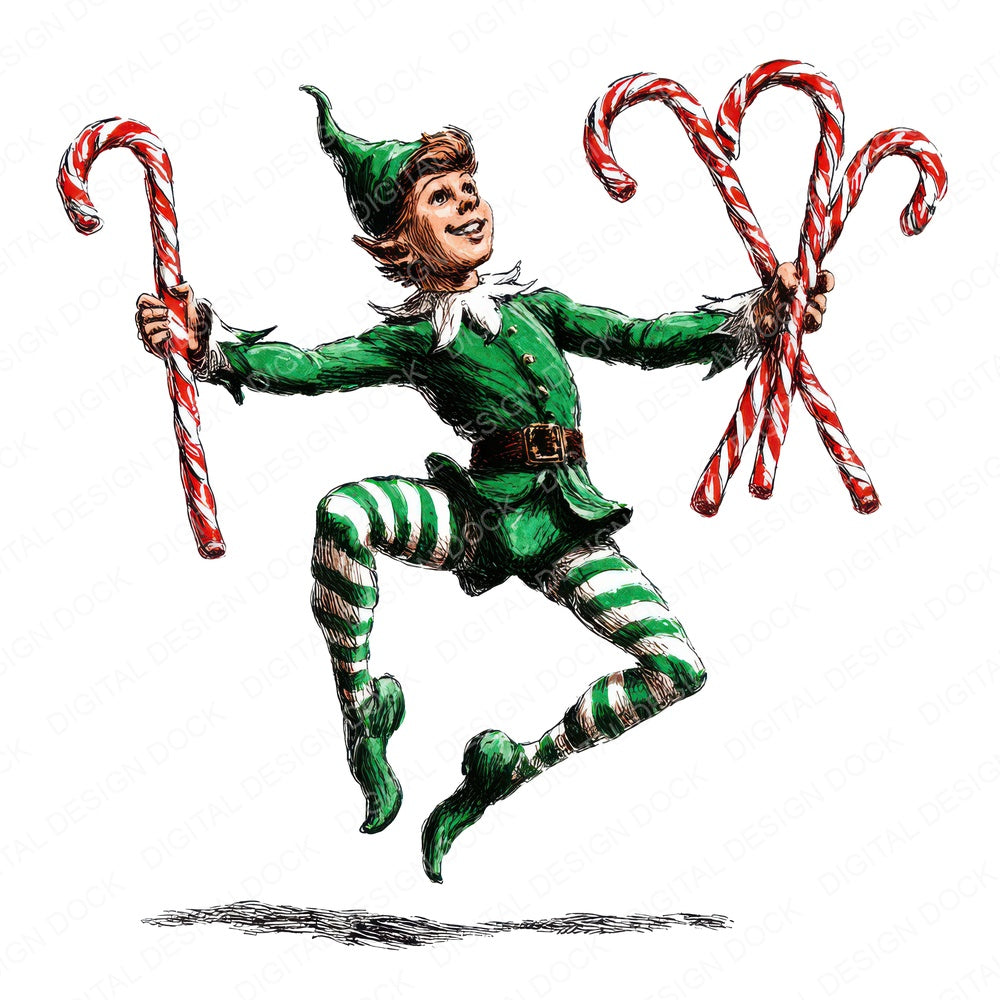 Christmas Watercolour Elf Juggler fussy cut sheet in A4 format showing all 12 designs on one printable page