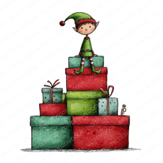 Christmas Watercolour Elf Presents Clipart Set (DDD004926)