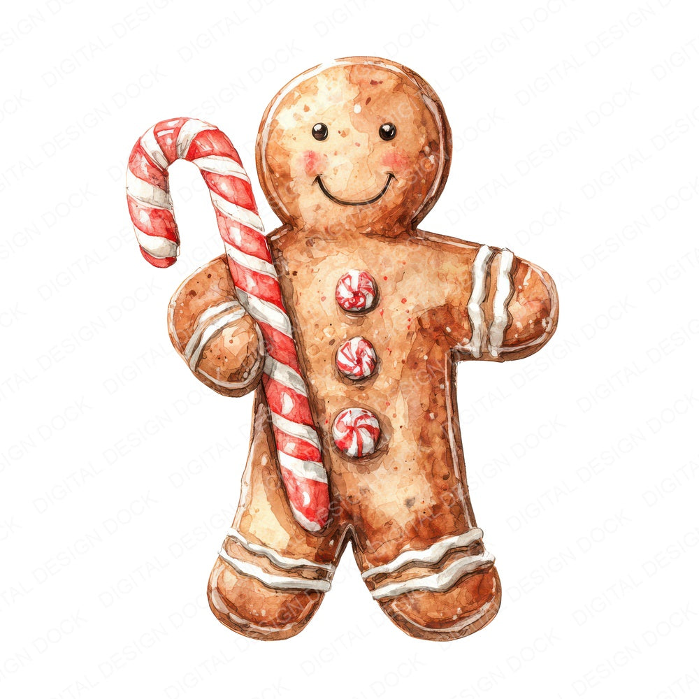 Christmas Watercolour Gingerbread Candy fussy cut sheet in A4 format showing all 12 designs on one printable page