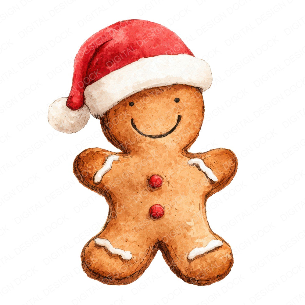 Christmas Watercolour Gingerbread Santa fussy cut sheet in A4 format showing all 12 designs on one printable page