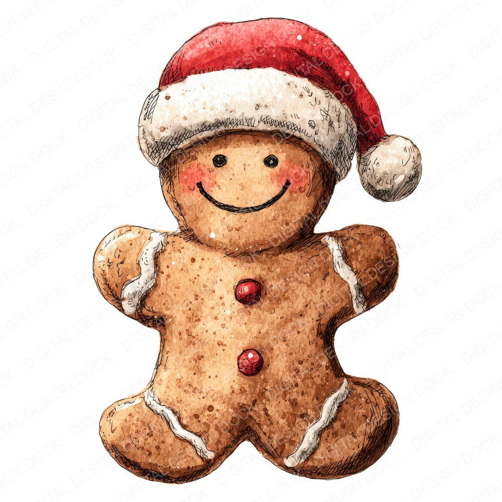 Christmas Watercolour Gingerbread Santa fussy cut sheet in US Letter format showing all 12 designs on one printable page