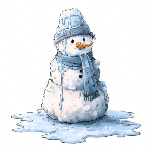 Christmas Watercolour Melted Snowman Clipart Set (DDD004935)