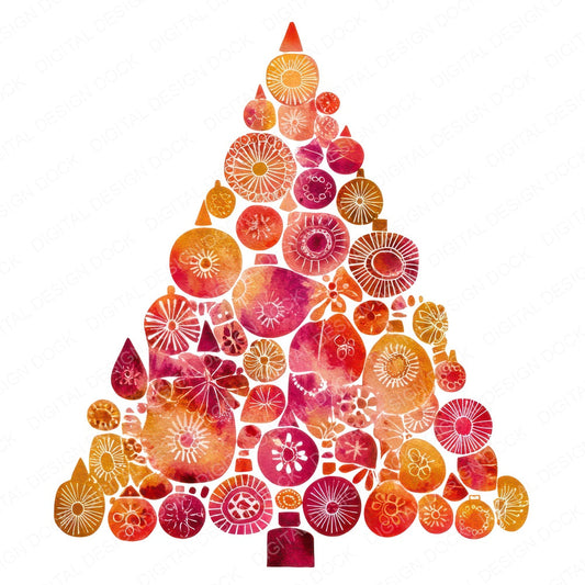 Christmas Watercolour Ornament Tree fussy cut sheet in A4 format showing all 12 designs on one printable page