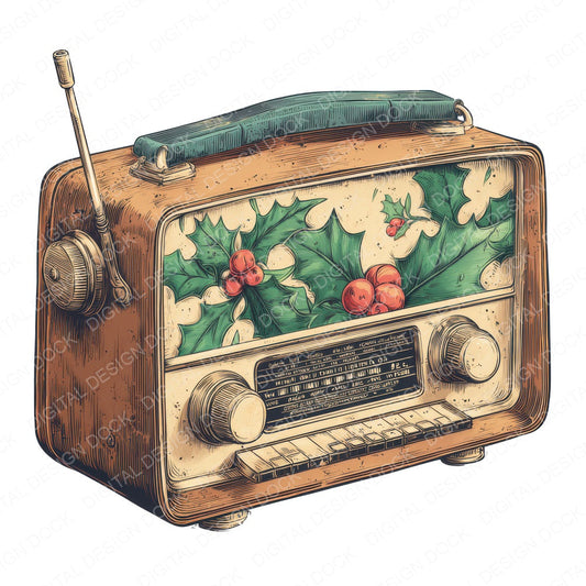 Christmas Watercolour Retro Radio fussy cut sheet in A4 format showing all 12 designs on one printable page