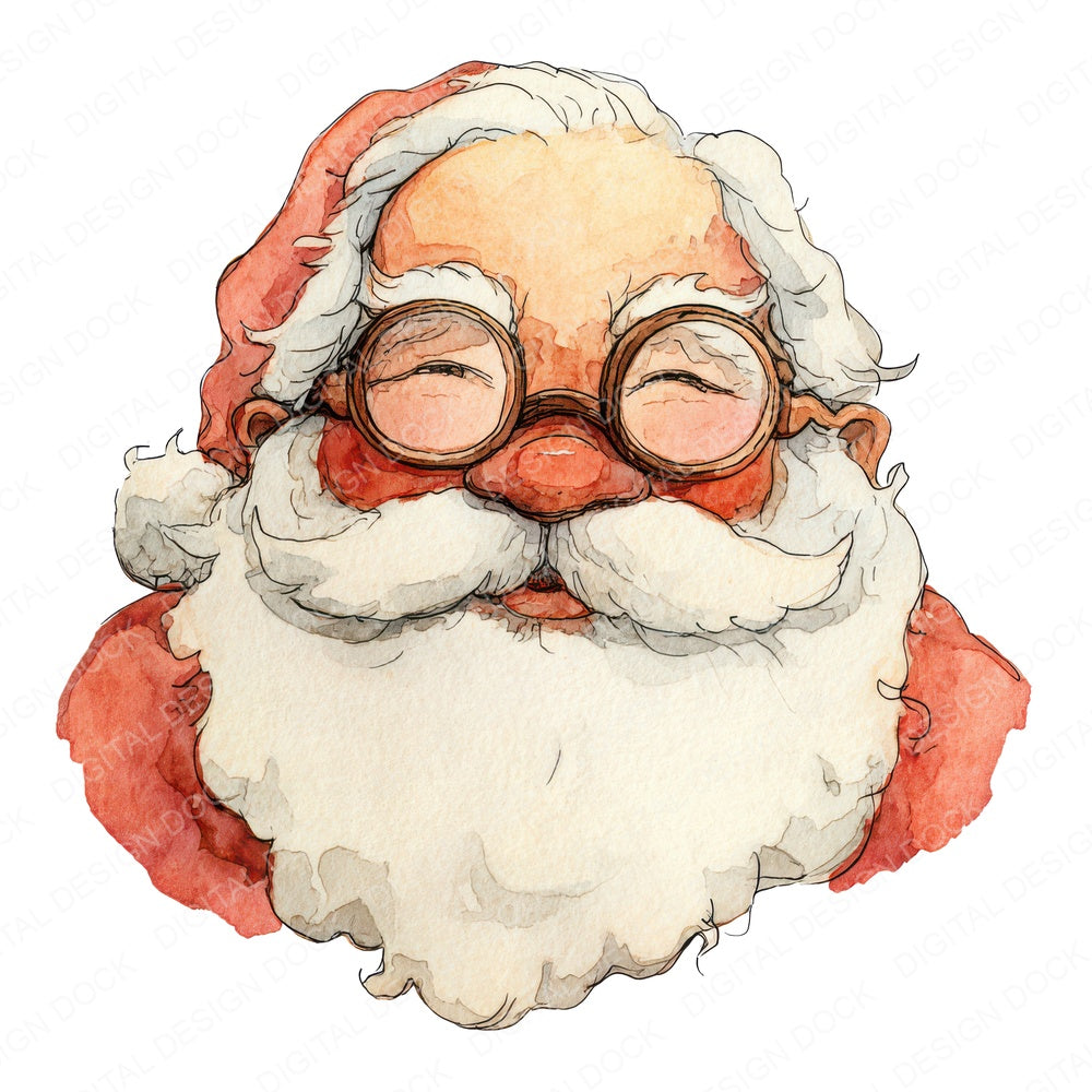Christmas Watercolour Retro Santa fussy cut sheet in A4 format showing all 12 designs on one printable page