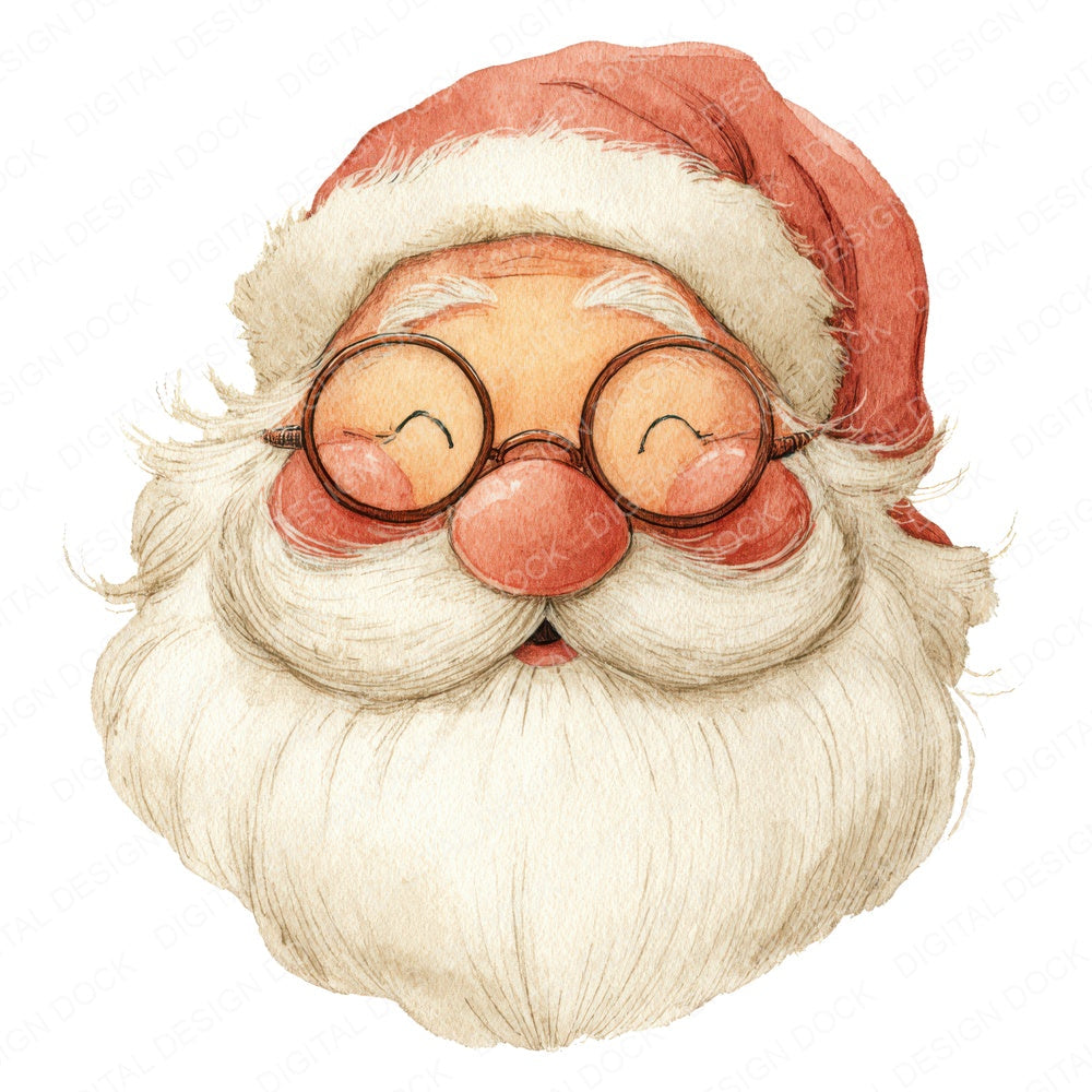 Christmas Watercolour Retro Santa fussy cut sheet in US Letter format showing all 12 designs on one printable page
