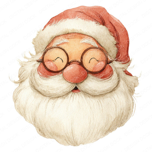 Christmas Watercolour Retro Santa fussy cut sheet in US Letter format showing all 12 designs on one printable page