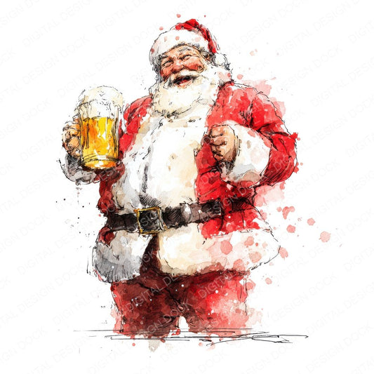 Christmas Watercolour Santa Beer Clipart Set (DDD004952)