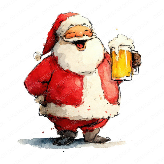 Christmas Watercolour Santa Beer fussy cut sheet in US Letter format showing all 12 designs on one printable page