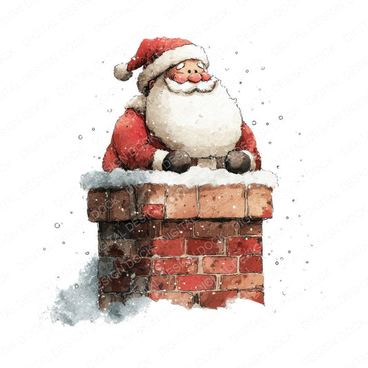 Christmas Watercolour Santa Chimney fussy cut sheet in US Letter format showing all 12 designs on one printable page