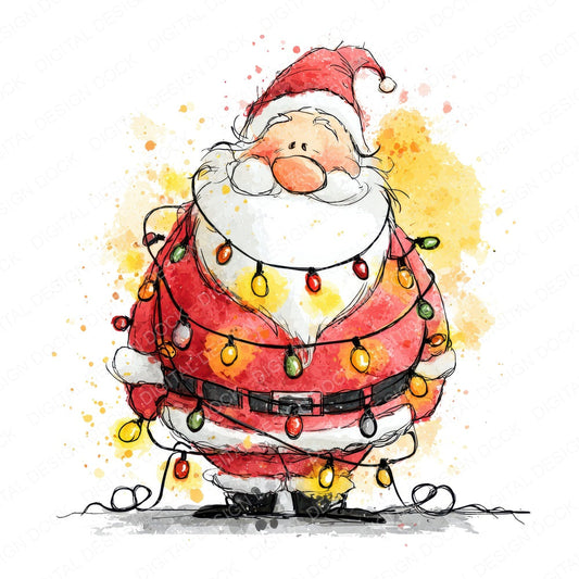 Christmas Watercolour Santa Lights fussy cut sheet in A4 format showing all 12 designs on one printable page