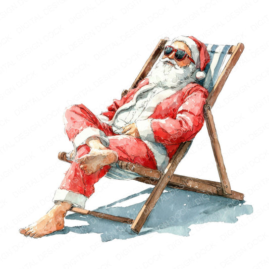 Christmas Watercolour Santa Lounging fussy cut sheet in A4 format showing all 12 designs on one printable page