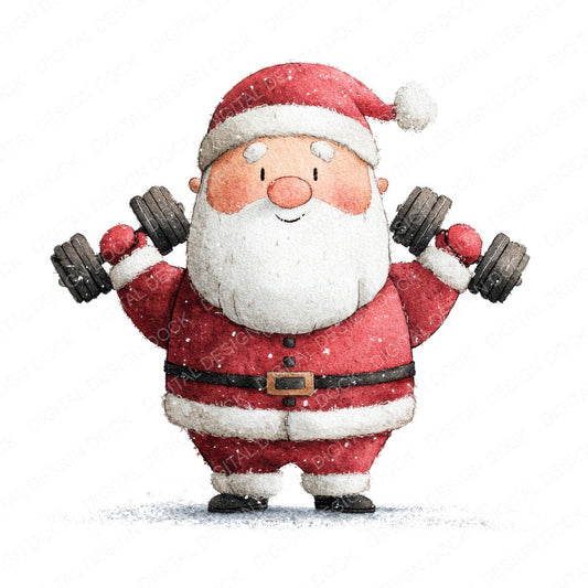 Christmas Watercolour Santa Weights fussy cut sheet in A4 format showing all 12 designs on one printable page